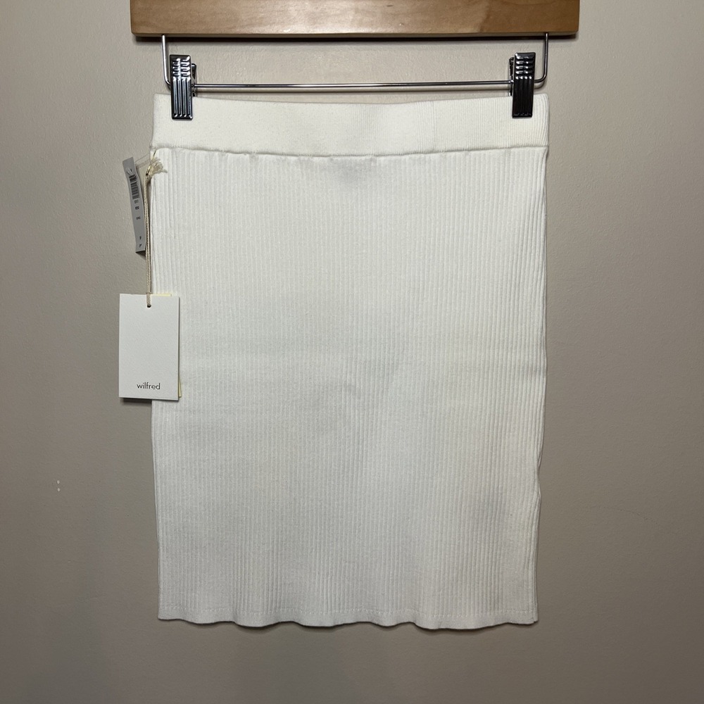 NWT Aritzia Wilfred Reso High Waisted White Ribbed Mini Skirt Minimalist Neutral - Picture 2 of 9